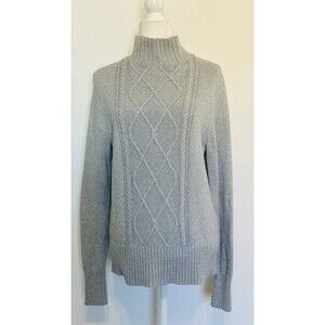 J. Crew Women Size L Mockneck Center Cable Knit Fisherman Sweater Winter Staple